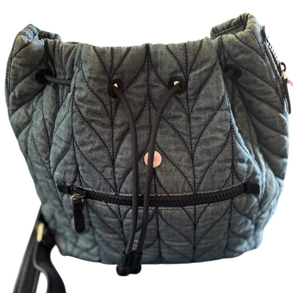 Kate Spade New York Ellie Blue Denim Flap Quilted Nylon Backpack Pockets Cinched - Picture 2 of 13